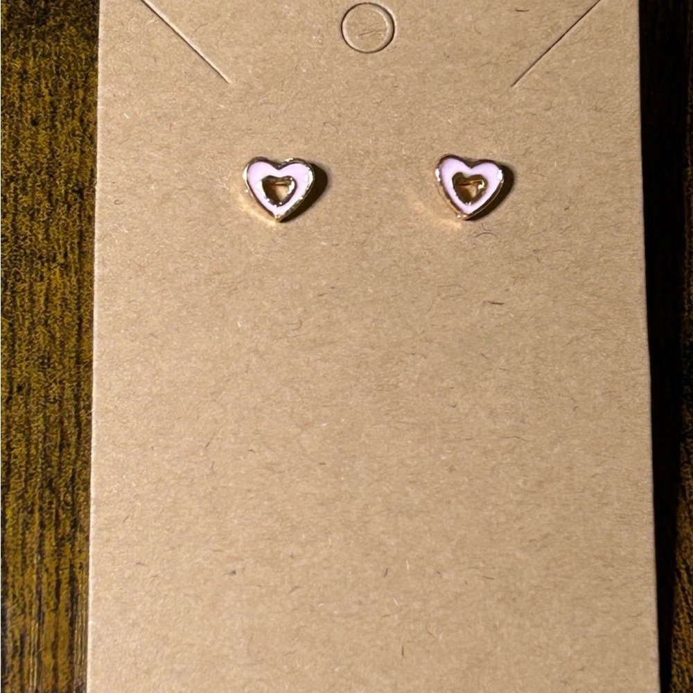 ❤️ ⭐ Gold and Pink Heart Earrings - Picture 2 of 2